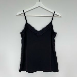 BP Nordstrom Black Lace Trim Satin Camisole Spaghetti Strap Tank Top Size XS